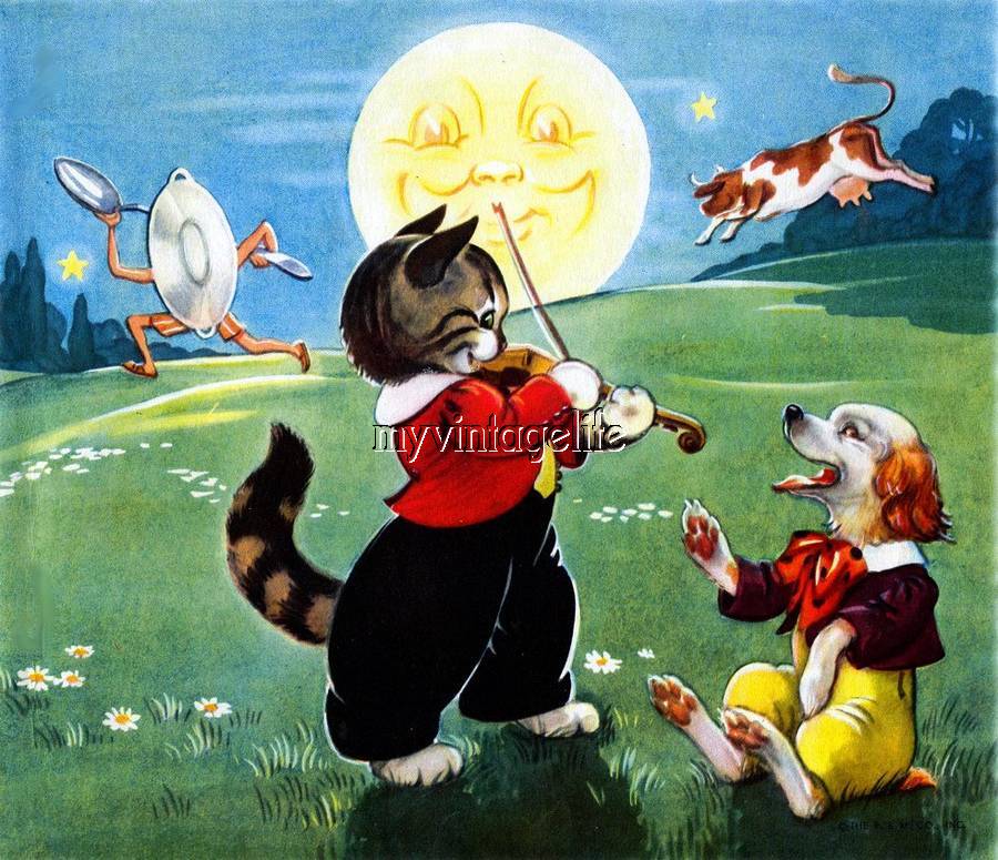 photo Cow Jumped Over The Moon Vintage https www shutterstock com image vector cat playing fiddle sitting near flowers 1386159065