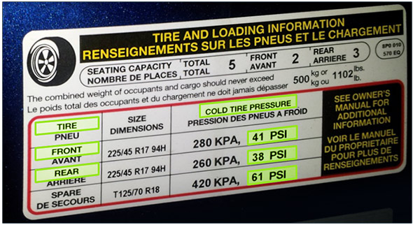 pics Door Placard checking tire inflation pressure tire