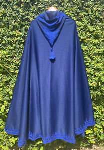 photo Moroccan Cloak details about vintage 70s moroccan blue silham cape hooded cloak poncho maxi festival amazing